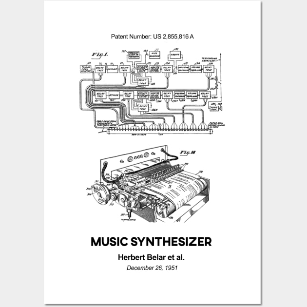 Music Synthesizer Patent Black Wall Art by Luve